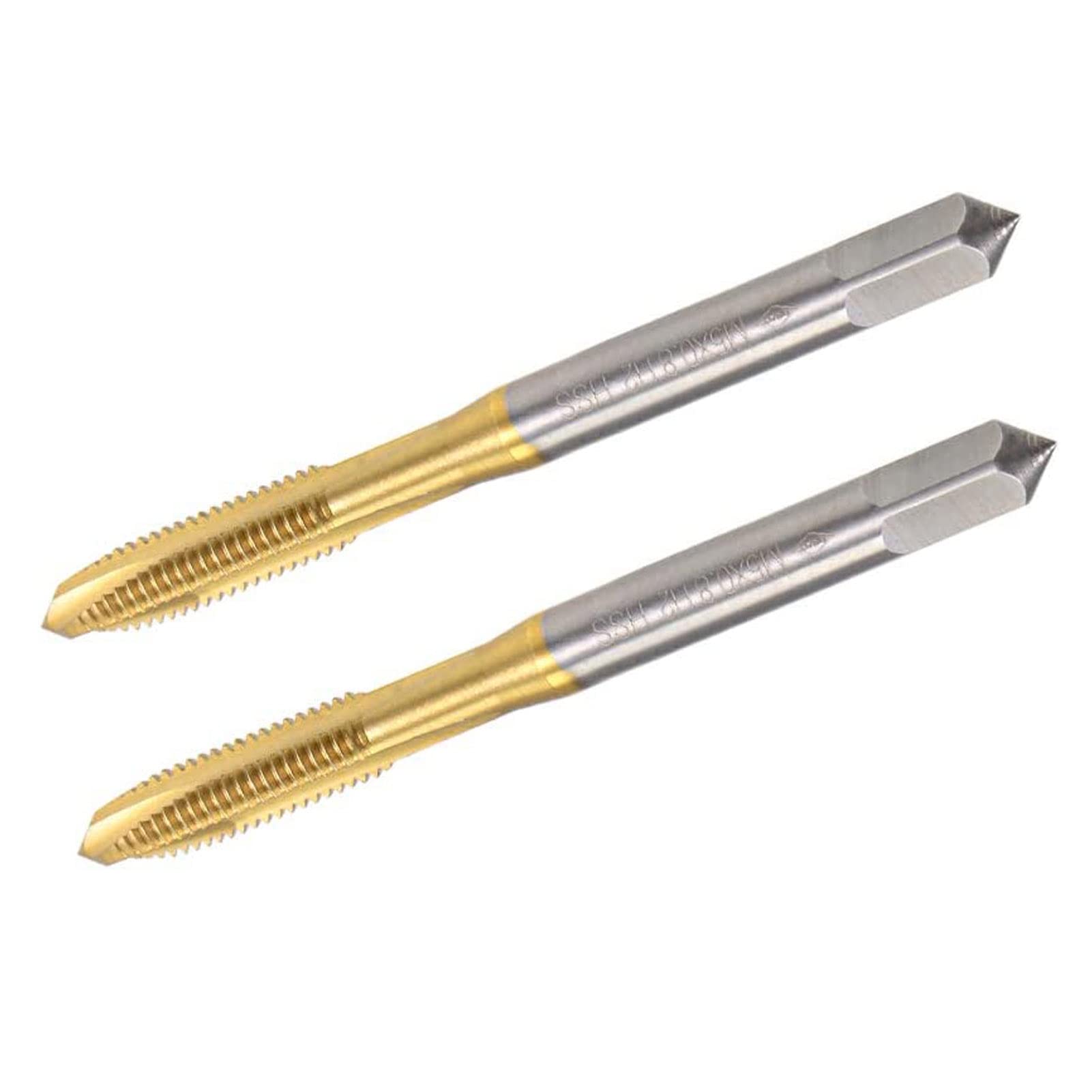 TOP-VIGOR 2Pcs M5 x 0.8mm Spiral Point Plug Thread Tap, HSS Titanium Coated Thread Milling Tap with H2 Tolerance, 3 Flutes Ground Threads(Round Shank with Square End)