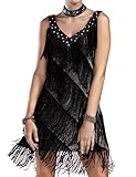 kayamiya Women's 1920s Gatsby Fringe Sway Flapper Costume Dance Dress 8-10 Black Silver