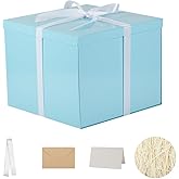 Large Gift Box with Lid 12.5x12.5x10 Inches, Blue Gift Boxes for presents Packaging for Birthdays, Valentine's Day, Christmas, Anniversaries (Include Shredded Paper Fill, Envelope Card Ribbon)