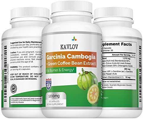 KAVLOV Garcinia Cambogia + Green Coffee Bean Extract Fat Burner & Energy.