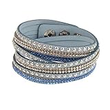 Womens Wrap Leather Bangle Charm Winter Leather Statement Bracelet Sky Blue