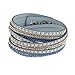 Womens Wrap Leather Bangle Charm Winter Leather Statement Bracelet Sky Blue