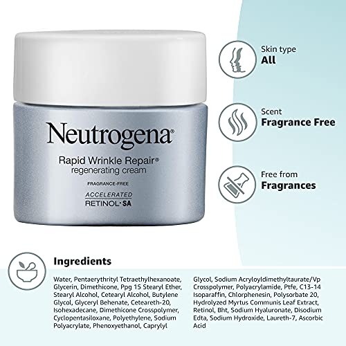 Neutrogena Rapid Wrinkle Repair Retinol Face Moisturizer, Fragrance Free, Daily Anti-Aging Face Cream with Retinol & Hyaluronic Acid to Fight Fine Lines, Wrinkles, & Dark Spots, 1.7 oz