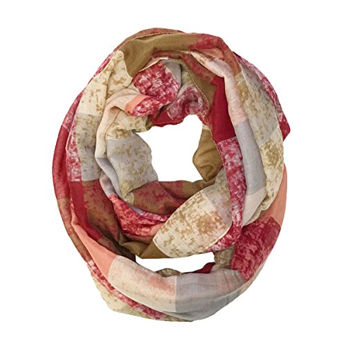 Bowbear Square Pattern Lightweight Infinity Scarf, Red