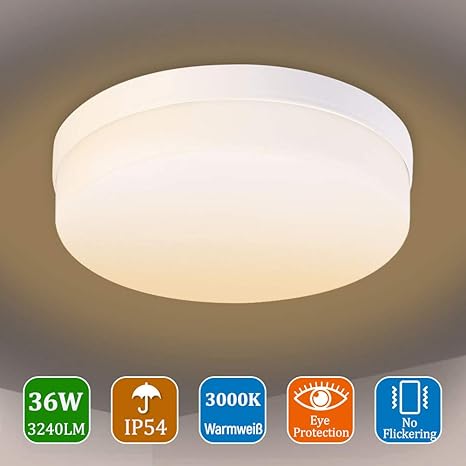 Led Deckenleuchte Moderne Led Deckenlampe Ip54 Wasserfest Leuchte Mit Runden Badlampe Led Platine Augenschutz Ideal Fur Schlafzimmer Kuche Wohnzimmer Einfache Installation Warmweiss 36w 23cm Amazon De Beleuchtung
