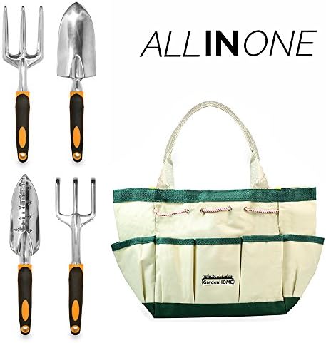 GardenHOME™ Gardening Tools, Garden Tools, Garden Tool Set, 5 Pieces Kit Gardening Gift Set, with 4 Heavy Duty Cast-Aluminium Tools and Garden Storage Bage Bag