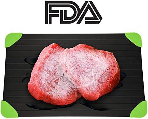 Rapid Defrosting Tray For Fast Thawing Meat Or Frozen Food-Safety, Economic, No Electricity, No Lost Food Flavors, With Green Silicone Border