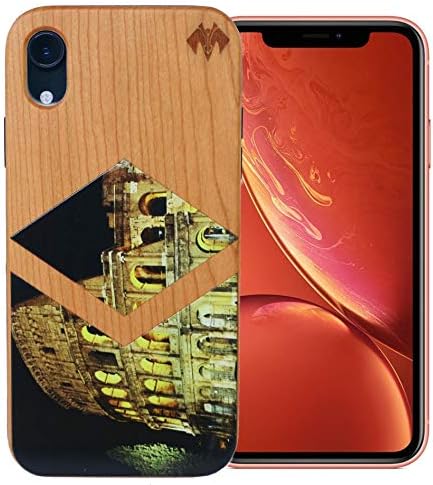 Marquee - Real Cherry Unique Protective Wood Back Case Compatible with iPhone XR,Colorful UV Design,Shockproof TPU and Wireless Charging Compatible Wooden case