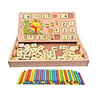 Muyindo Montessori Toys for Toddlers, Double Sides Board Teaching Math Drawing Writing, Teaching Clock, Times Tables Wooden Number Blocks Early Educational Toy Children