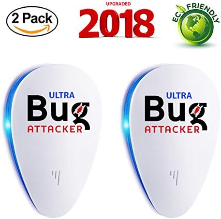 Dual Chip 2019 Ultra Bug Attacker | Ultrasonic Pest Repeller | Easy to Use, Plug In, Repells Spiders Mosquito, Cockroach, Ants, Flies & other Insects.