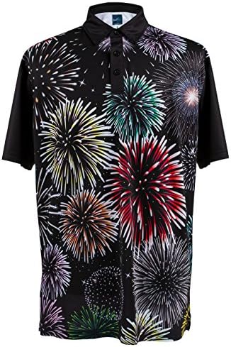 ReadyGOLF Mens Golf Polo Shirt - Fireworks X-Large