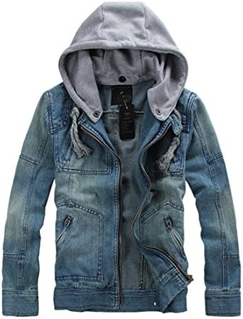 Bestor Fashion Men`s Vintage Zipper Fly Denim Jeans Blue Hoodie Bomber Jacket Outwear (M, Blue)