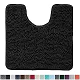 Gorilla Grip Original Shaggy Chenille Oval U-Shape Contoured Mat for Base of Toilet, 22.5x19.5 Size, Machine Wash and Dry, Soft Plush Absorbent Contour Carpet Mats for Bathroom Toilets, Black