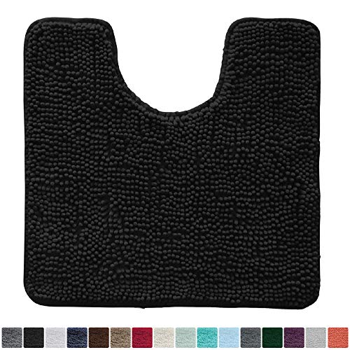 Gorilla Grip Original Shaggy Chenille Oval U-Shape Contoured Mat for Base of Toilet, 22.5x19.5 Size, Machine Wash and Dry, Soft Plush Absorbent Contour Carpet Mats for Bathroom Toilets, Black