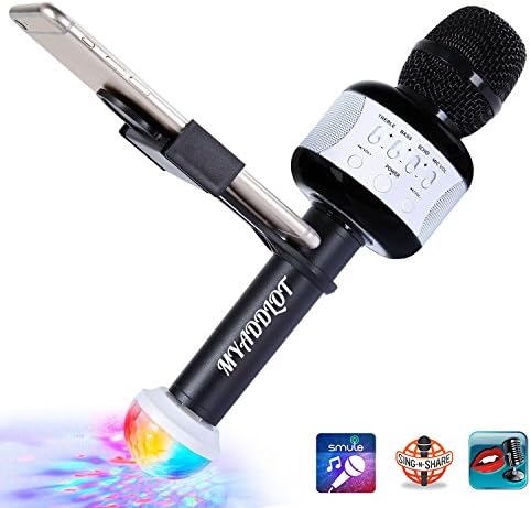 Karaoke Microphone Portable Handheld Wireless Karaoke Microphones with sperker FREE DISCO LED BALL HOLDER KTV Kids adults microphones for Family/Christmas Gift/iPhone/Smartphone by Myaddlot(BLACK)