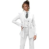 Formal Suits for Women 3 Piece Set Double Breasted Peak Lapel Business Womens Suit Wide Leg Business Womens Pant Suit