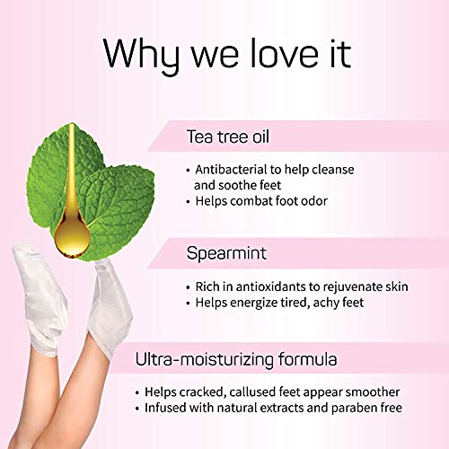 SPALIFE SOFTENING CARE FOOT SOCKIES – SPEARMINT & TEA TREE OIL PACK FOR HEALTHY FEET, INTENSIVE REPAIR, DRY SKIN SOLUTION, SOOTHING & MOISTURIZING FOOT TREATMENT (3-PACK)