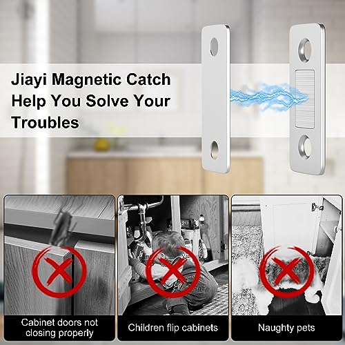 Cabinet Magnetic Catch Jiayi 4 Pack Ultra Thin Cabinet Door Magnetic Catch for Drawer Magnets Adhesive Cabinet Latch Magnetic Closures for Kitchen Closet Door Closing Magnetic Door Catch Closer