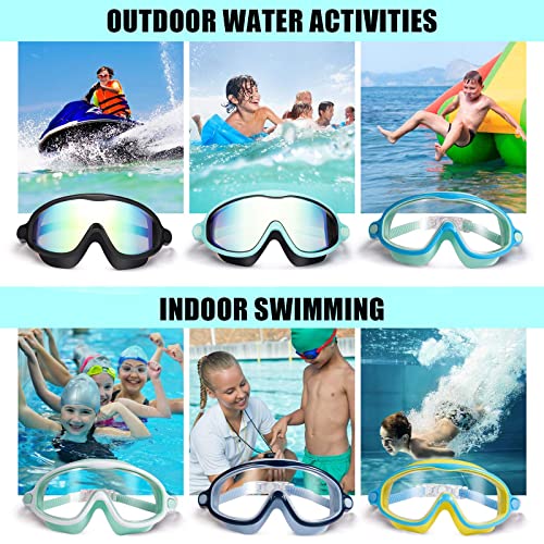 Kids Swim Goggles 2 Pack Pool Goggles Anti-Fog Anti-UV Wide View No Leaking Swimming Goggles for Children 3-14