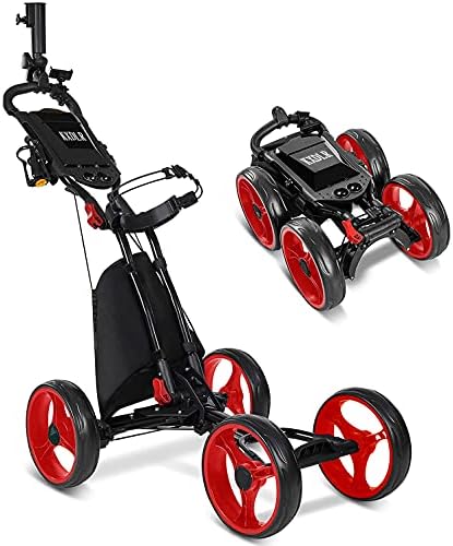 KXDLR Golf Push Cart, Folding 4 Wheel Golf Trolley for Golf Bag, Lightweight Compact Golf Caddy with Umbrella Holder, Hand Brake, Cup Holder, Push & Pull Golf Cart for Golfers/Clubs KXDLR Golf Push Cart, Folding 4 Wheel Golf Trolley for Golf Bag, Lightweight Compact Golf Caddy with Umbrella Holder, Hand Brake, Cup Holder, Push & Pull Golf Cart for Golfers/Clubs