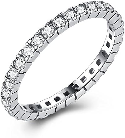 925 Sterling Silver Ring, Full Cubic Zirconia CZ Wedding Band Stackable Ring (6)