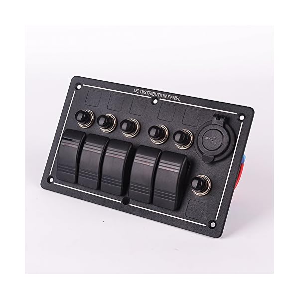 Iztoss-Waterproof-5-Gang-Aluminum-LED-Rocker-Switch-Panel-Power-Socket-Marine-Boat
