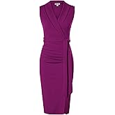GRACE KARIN Women's Wear to Work Sleeveless Ruched Bodycon Office Pencil Midi Dresses with Belt