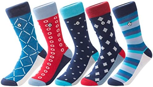Boys 5 Pack Crew / Dress Socks – Versatile For Any Occasion By VYBE (Large, Combo 7)