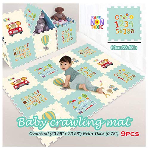 Thicken Baby Activity Gym and Play Mat, Extra Large Foldble Crawling Playmat Floor Mat, 9Pcs Exercise Mat Solid Foam EVA Play Mat Skidproof Soft Cushioned Floor Mat Kids Puzzle Toy Gift (Multicolor)