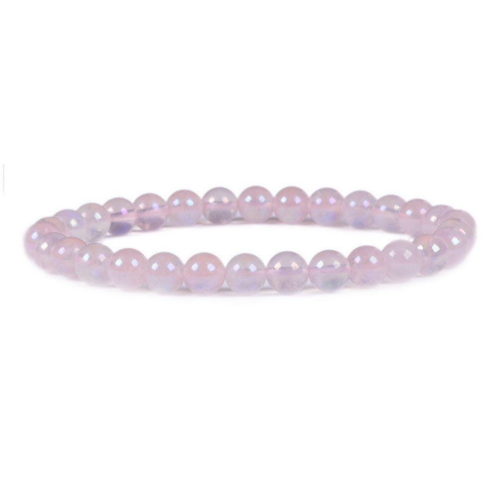 JUSTINSTONES Aqua Aura Rose Quartz Gemstone 6mm Round Beads Stretch Bracelet 6.5"