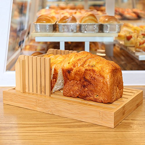 Bamboo Manual Adjustable Foldable Bread Machine Bread Slicer For Homemade Bread With Crumb Catcher Tray AND Eliminating The Generation Of Wood Chips By ISINO - Thumbnail 7
