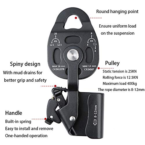 image for GYKFY 25kN Rock Ascender Climbing Pulley Drag Rise Device Gear for 8mm