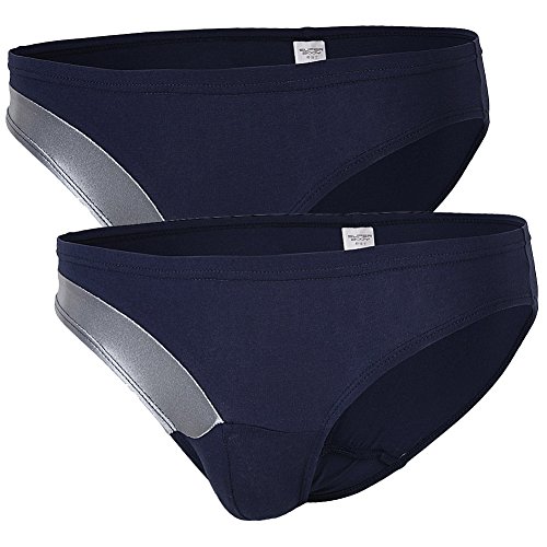 Mens Bikini Sports Briefs Hipster Underwear Low Rise Ice Silk Underpants 2-Pack(Darkblue L)