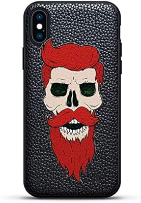 Fantasy Hipster Skull With Red Beard And Mustache Luxendary Leather Series Slim Edition Case W Genuine Leather Back 3d Printed Design For Iphone Xs X 5 8 In Pitch Black Buy Online At