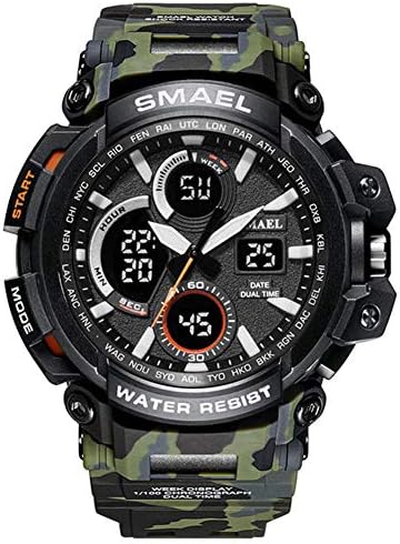 SMAEL Mens Sport Watches Camouflage Military Quartz Watch Men Waterproof Shock Fashion Dual Time Digital Watch