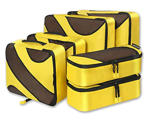 6 Set Packing Cubes,3 Various Sizes Travel Luggage Packing Organizers (Yellow)