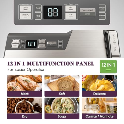 Mesliese Vacuum Sealer Machine, 95kPa 140W Double Seal Powerful Food Sealer, One Hand Operation Food Storage with Build-in Cutter & Roll Storage (Gray)