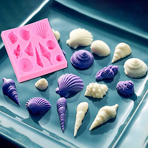 URlighting Cake Molds Kit (5 Pcs) - Silicone Mermaid Tail Fondant Cake Molds Seashells Molds Candy Chocolate Molds Cupcake DIY Baking Decoration Tools