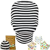 Baby Car Seat & Nursing Cover BONUS Bandana Drool Bibs & Drawstring Carry Bag Shower Gift Breathable Stretchy Universal 4 in 1 Multi-Use Infant Carseat Canopy Covers Shopping Cart High Chair Stroller