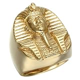 Eamaott Egyptian Pharaoh Gold Stainless Steel Personalized Biker Ring Men's Charm Ring