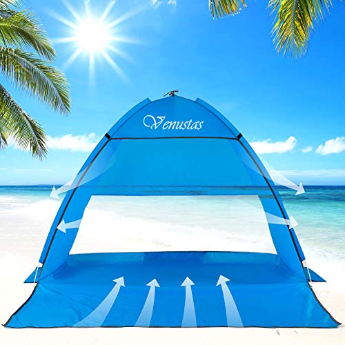Venustas Beach Tent Super Beach Umbrella Outdoor Sun Shelter Cabana Automatic Pop Up UPF 50+ Sun Shade Portable Camping Fishing Hiking Canopy Easy Setup Patent Pending 2 or 3 Person - Thumbnail 2