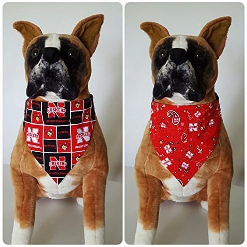 Reversible Bandana, Made With University of Nebraska Fabric, Cornhuskers, Huskers, Scarf Dog Cat Pet Slip On Over The Collar, 2 in one