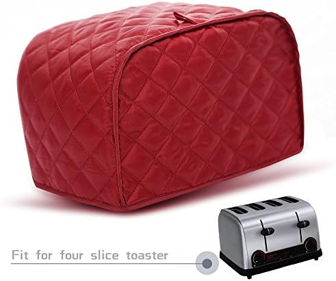 XUNUO Four Slice Toaster Cover, Toaster Protectors Polyester Fingerprint Protection Anti-sputtering and Dustproof Machine Washable for Most Toaster(Red+Polyester, FourSlice Toaster Cover)