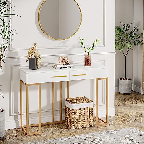 47-inch Gold Console Table, White Entryway Foyer Table with