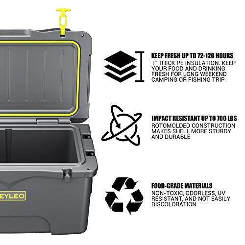 REYLEO 52Quart Rotomolded Camping Cooler, HeavyDuty Ice Chest, Keeps