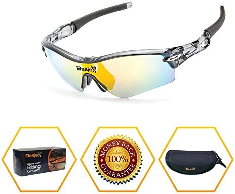 Besjex Polarized Sports Sunglasses with 5 Interchangeable for Men Women Cycling Baseball Biking Driving Fishing Golf Running Glasses UV400 Protection Goggles (Clear&amp;Grey)