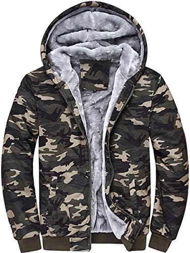 WIEAYUMEIWIEAYUMEI Men Jackets Fleece Hoodie Zip up Hooded Pullover Winter Warm Fur Coats Thick Sweatshirts Jumper Army Camo XL