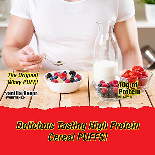 BodyCrunch Whey Protein Puffs, Best Tasting High Protein Cereal, Sweetened Vanilla Flavor, 10G