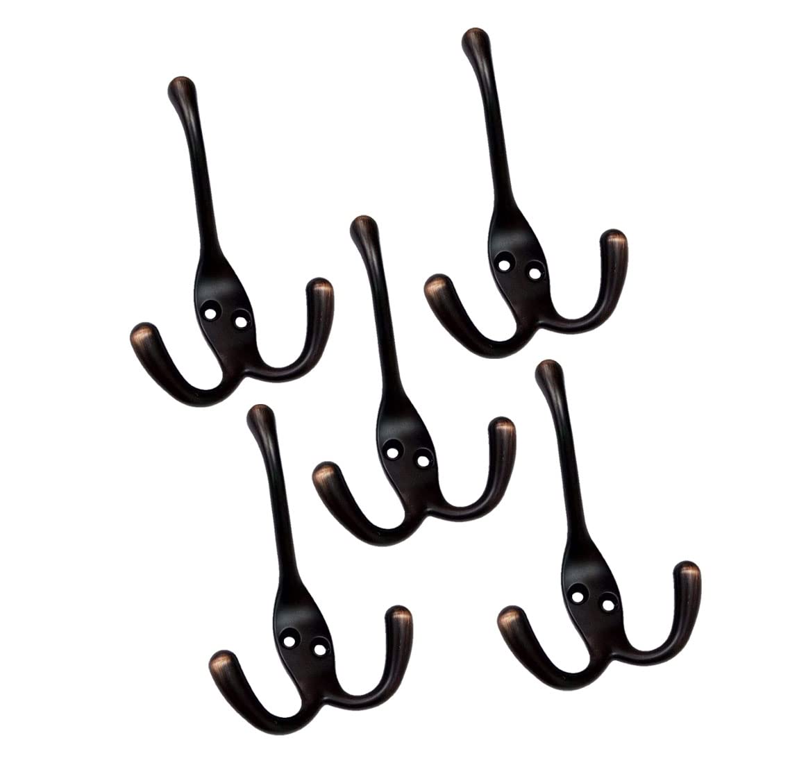 QCAA Premium Quality Coat Hat Hook Three Prongs Hook, 4", Zinc Die Cast, ORB(Oil-Rubbed Bronze), Made in Taiwan, 5 Pack