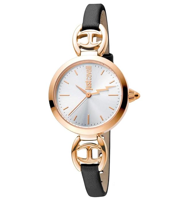 Just Cavalli Damenarmbanduhr mit goldenem Gehäuse und weißer Zifferblattuhr JCW1L009L11